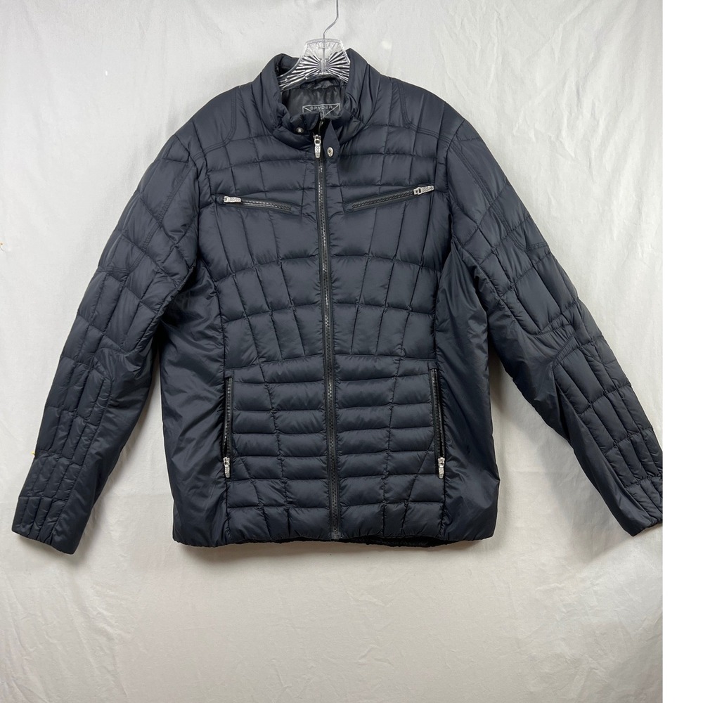 Spyder Puffer Jacket Mens L Black Quilted Down Insulated GT Full Zip Mock Neck